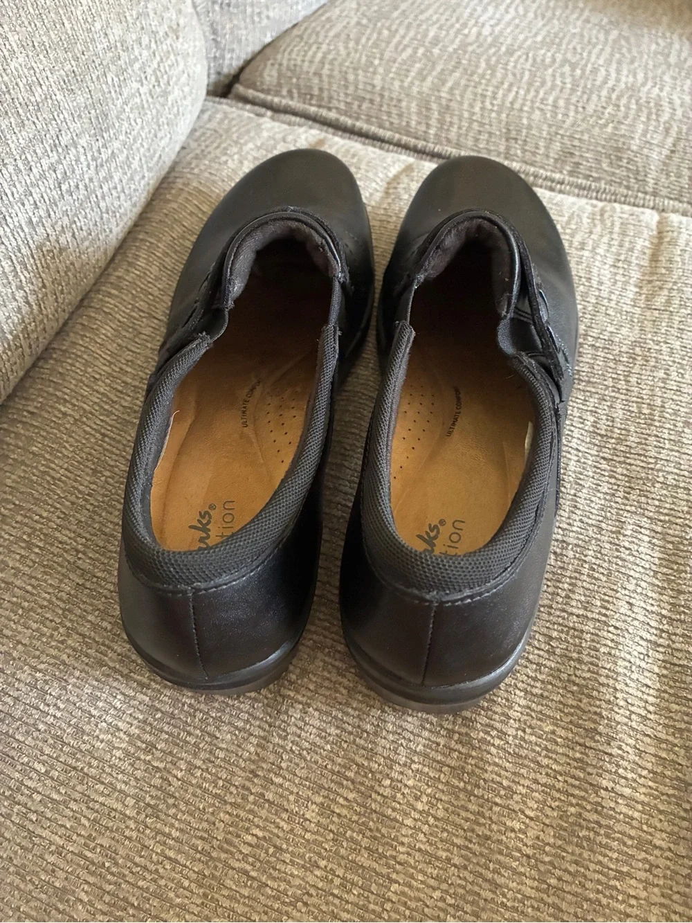 Clarks Women’s Black Slip-On Leather Shoes
